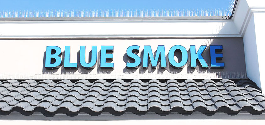 Blue Smoke sign example for channel letter sign price analysis