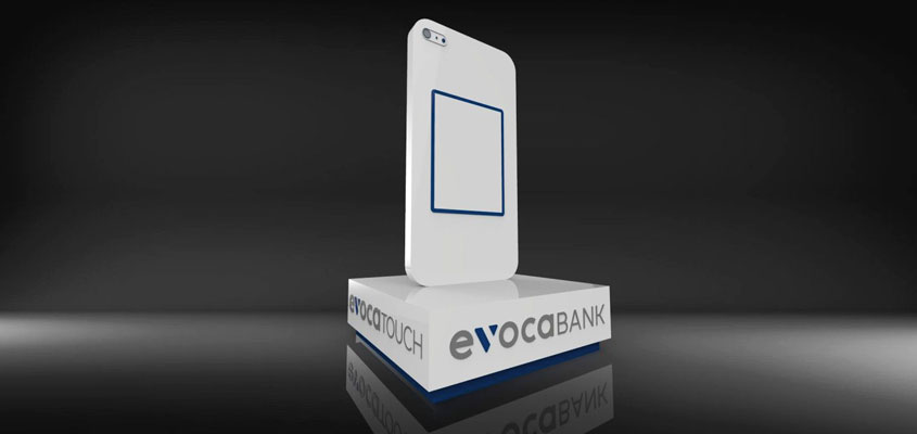 Signage design idea in a 3D rendered model for Evocabank