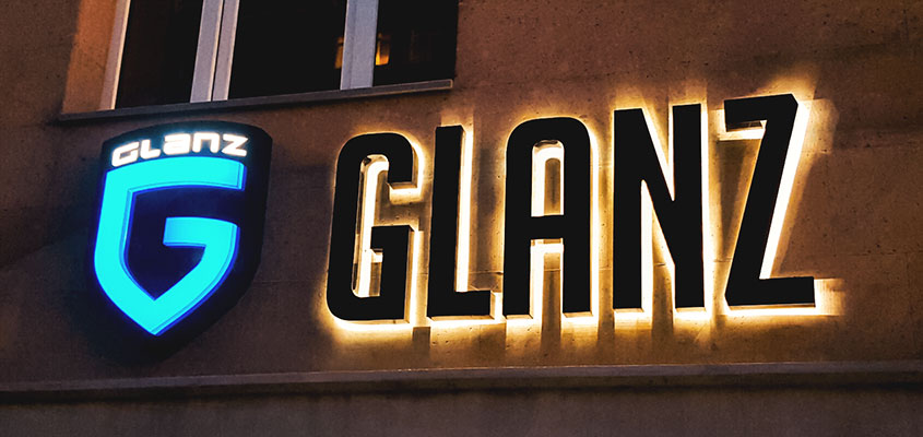 Sign example from Glanz for showing what an illuminated channel letter is