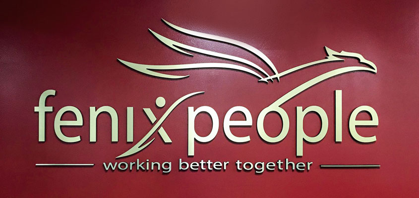 Unique interior signage design idea with a gold finish from Fenix People