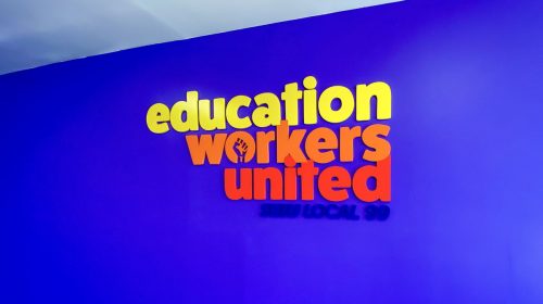 Education Workers United custom 3d sign painted in multiple colors made of acrylic