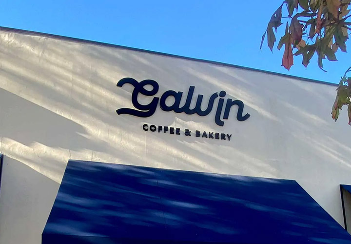 Galvin Bakery Cafe store signs showcasing company name made of PVC for exterior branding