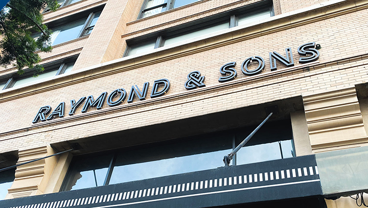 Raymond & Sons 3d storefront sign displaying the brand name made of aluminum