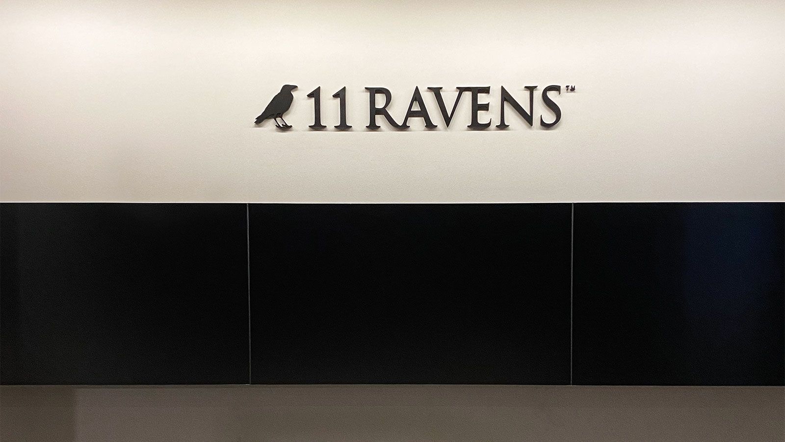 11 Ravens 3d acrylic letters and logo sign painted in black for office interior branding