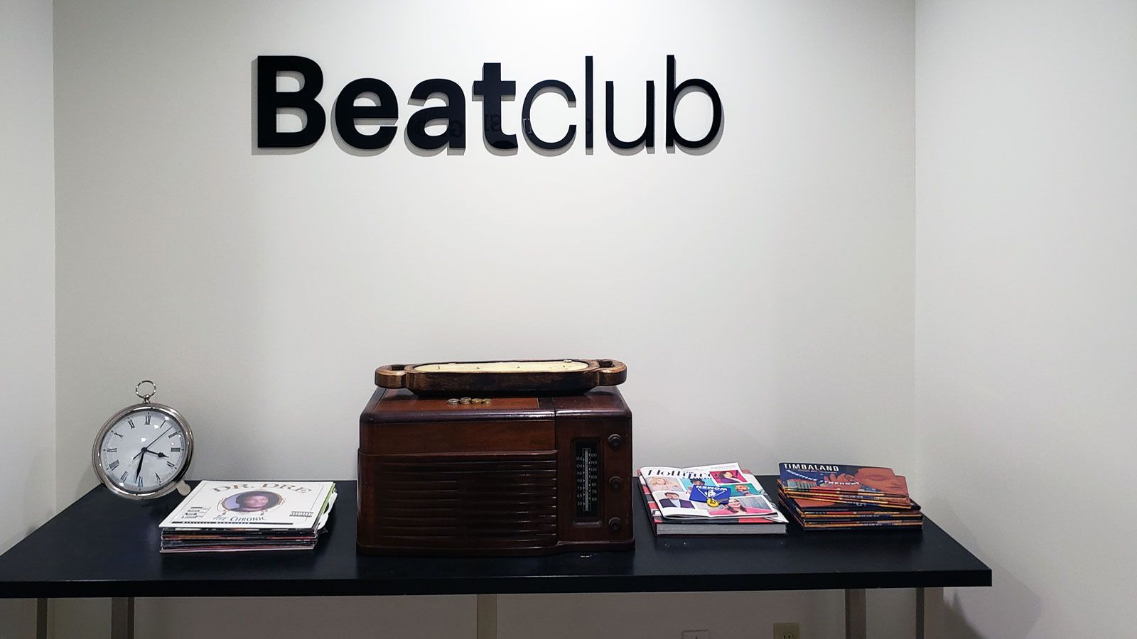 Beatclub 3d acrylic letters in black displaying the company name for interior branding