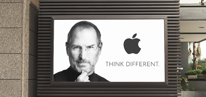 Business branding done with Apple's logo and the face of Steve Jobs