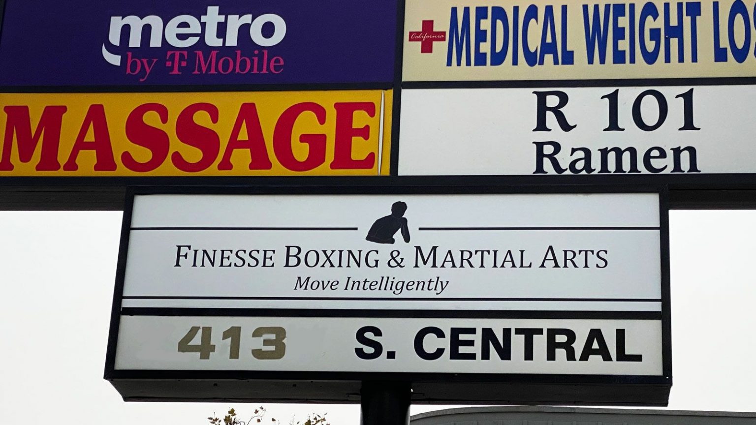Finesse Boxing & Martial Arts pylon sign lightbox Front Signs