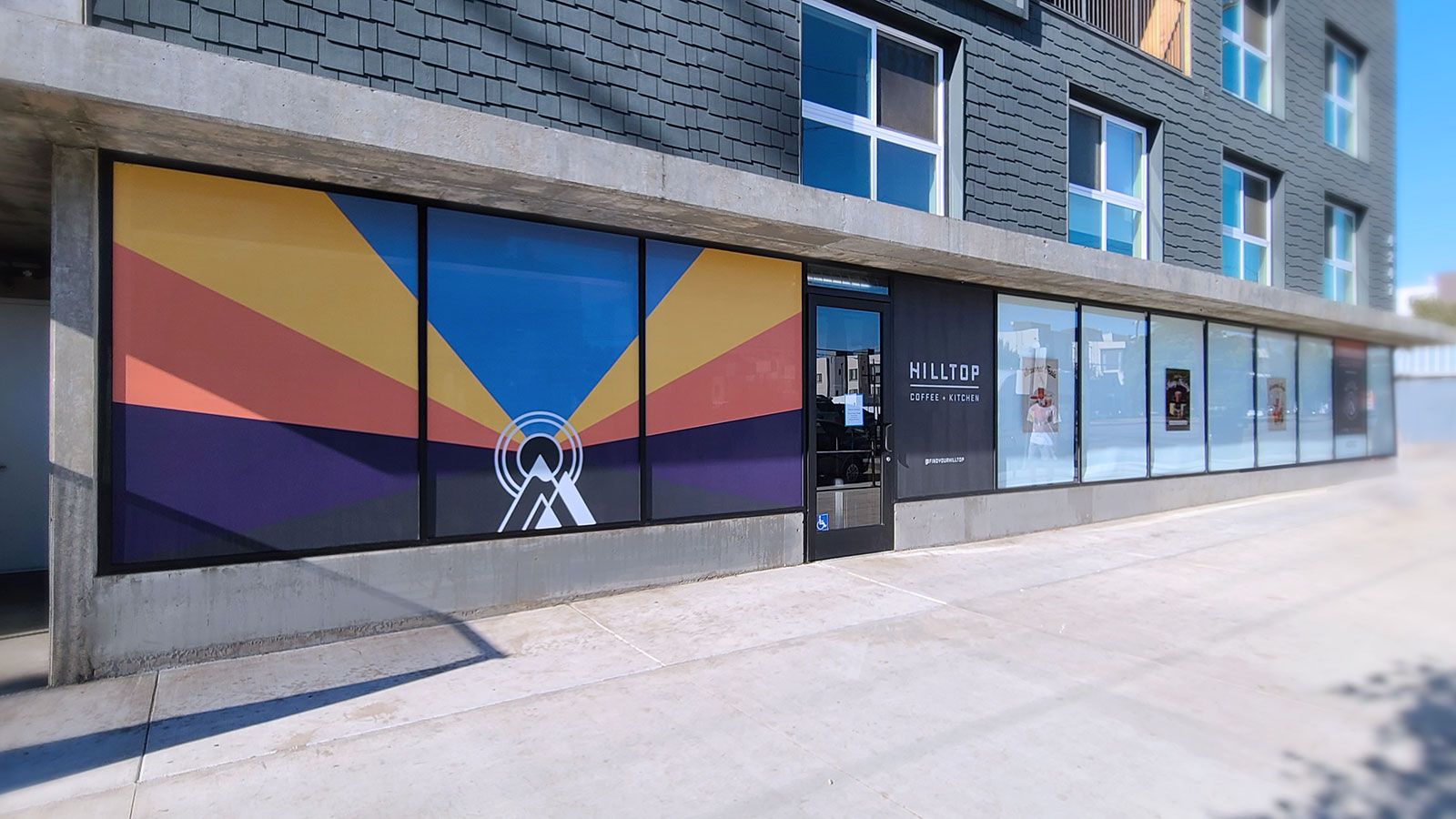 Hilltop storefront window decals