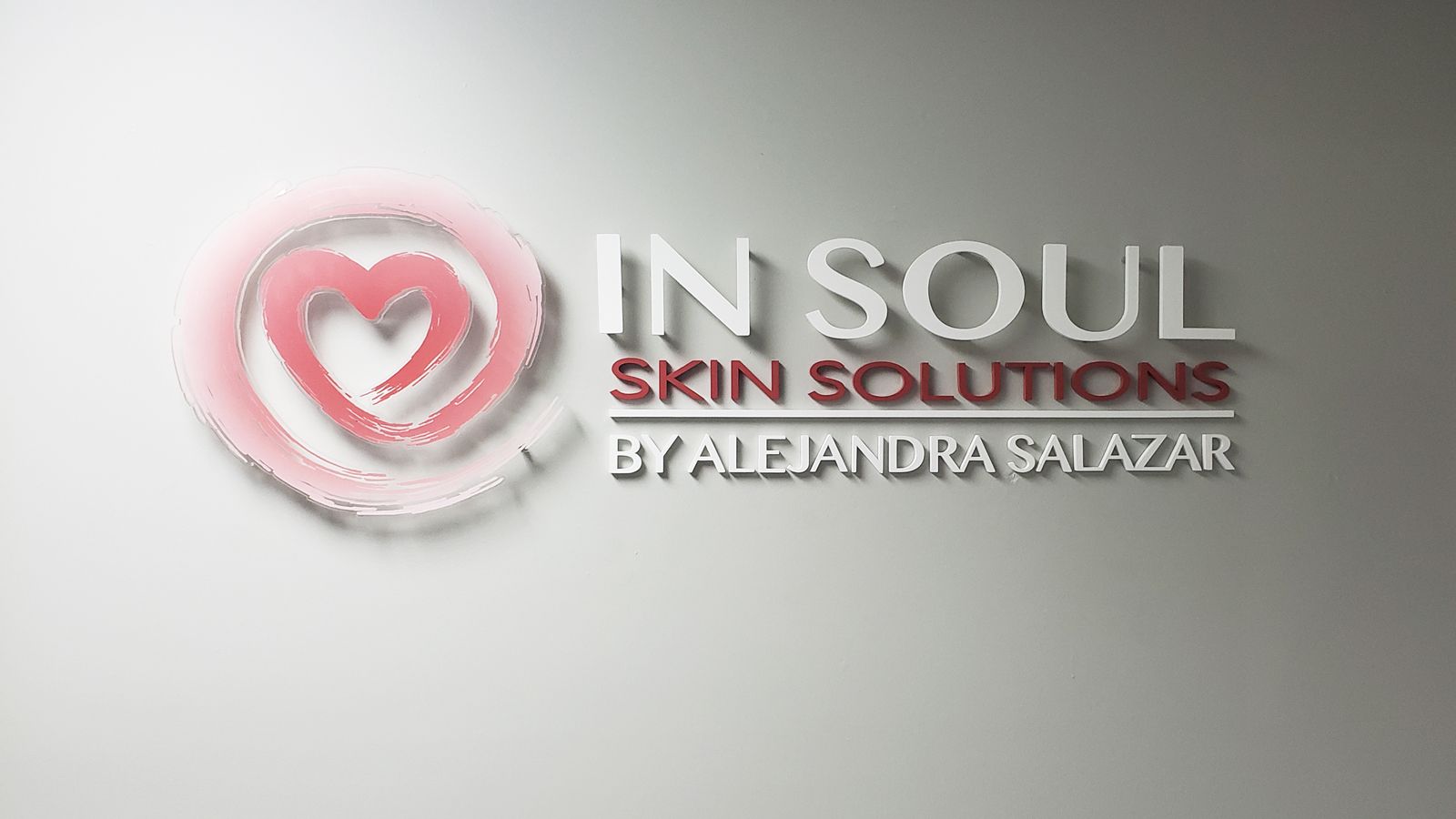 In Soul Skin Solutions 3d office sign with the company name and logo made of acrylic