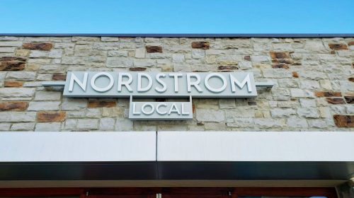 Nordstrom Local 3d sign displaying the company name made of aluminum and acrylic