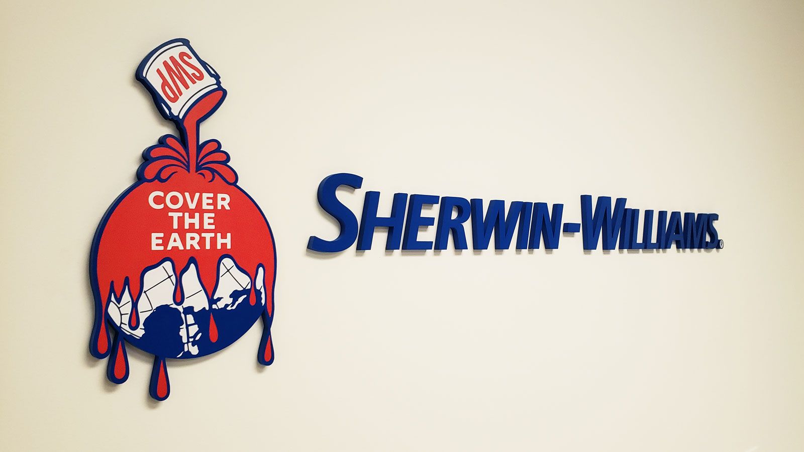 Sherwin-Williams 3d acrylic letters and logo sign painted in blue and red for branding