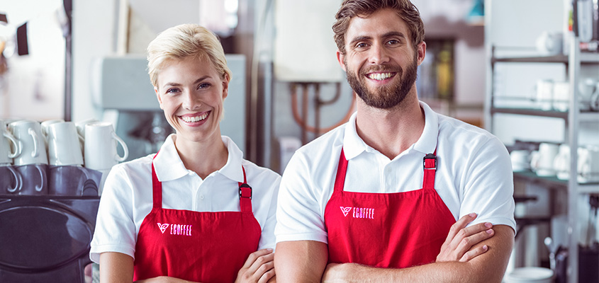 Staff wearing branding uniform