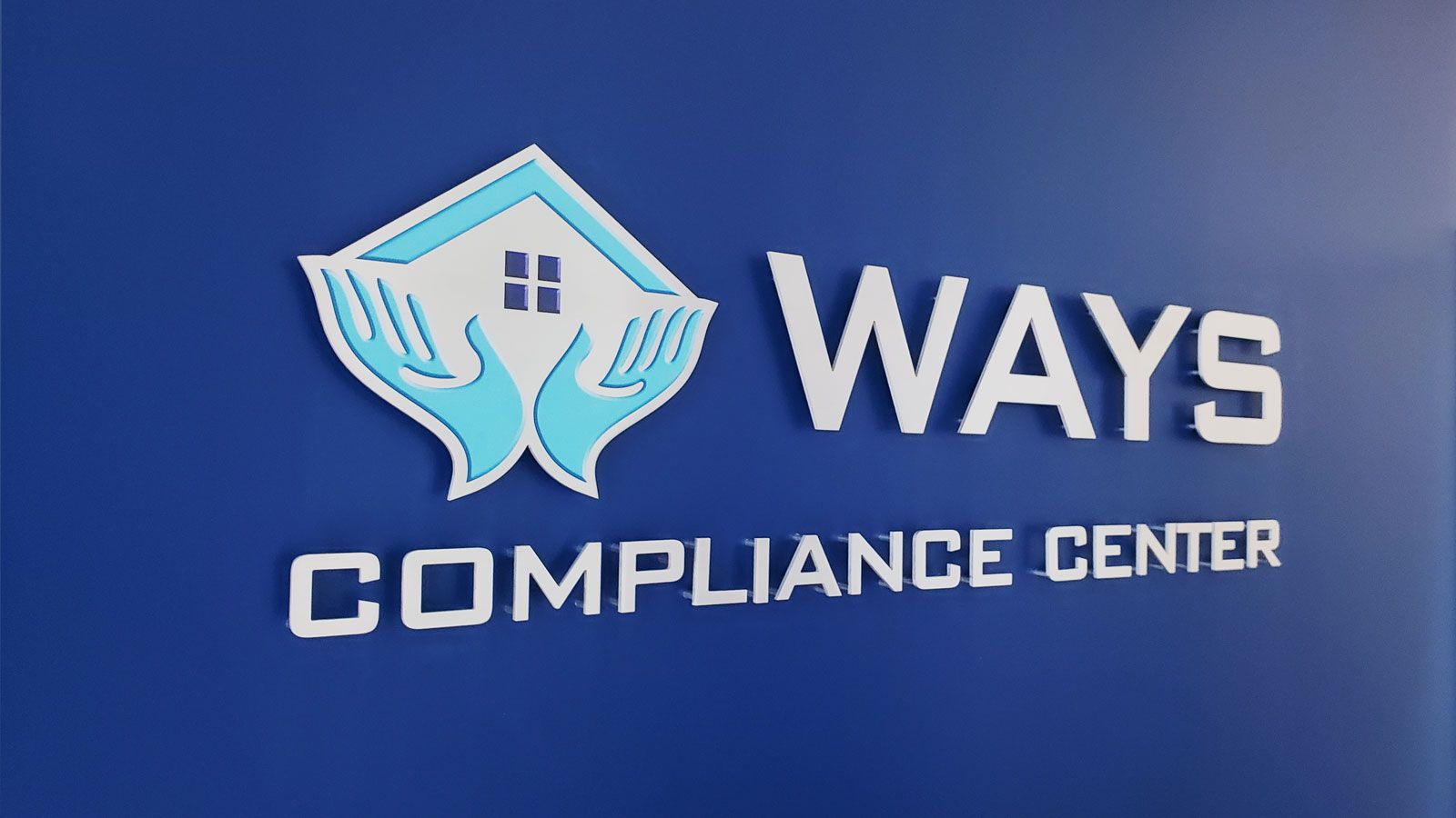 Ways Compliance Center 3d logo sign and brand name letters made of brushed aluminum
