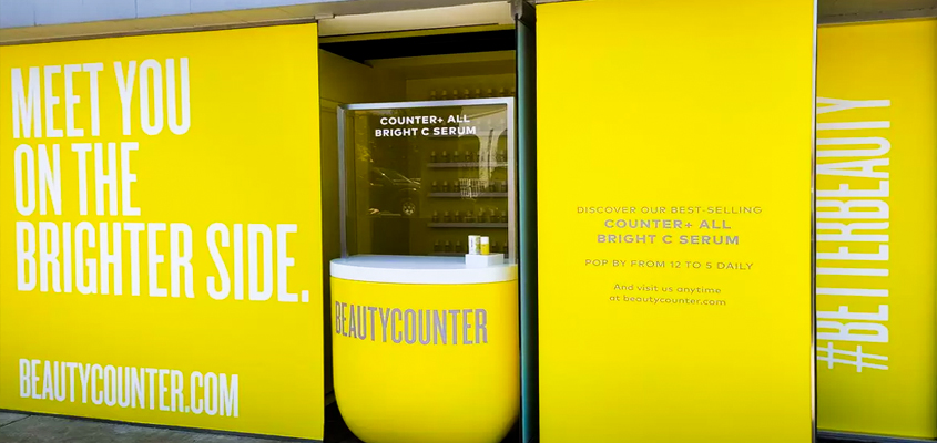 Corporate office branding idea with bright yellow colored huge prints