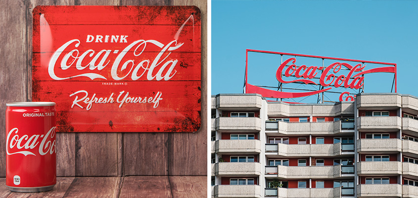 Collage from Coca-Cola as a company with great branding