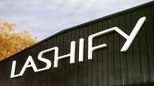 Lashify 3d channel letter sign in big size with the brand name made of acrylic and aluminum