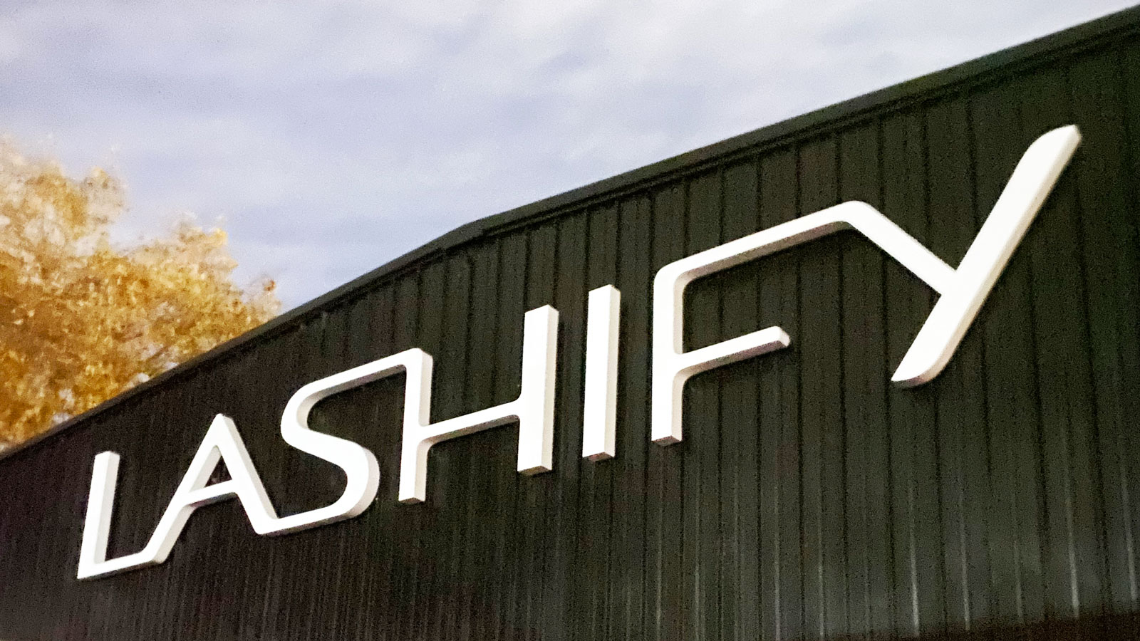 Lashify 3d channel letter sign in big size with the brand name made of acrylic and aluminum