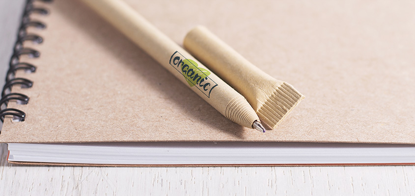 Eco pen with logo as a part of green marketing ideas