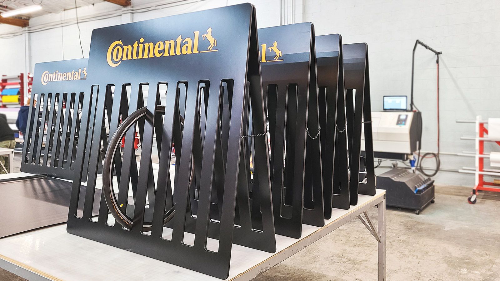 Continental custom wooden tire display