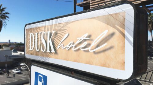 Dusk hotel lightbox sign