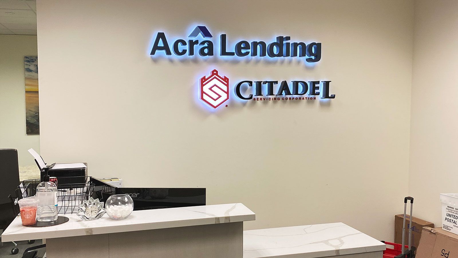 Acra Lending Backlit letters