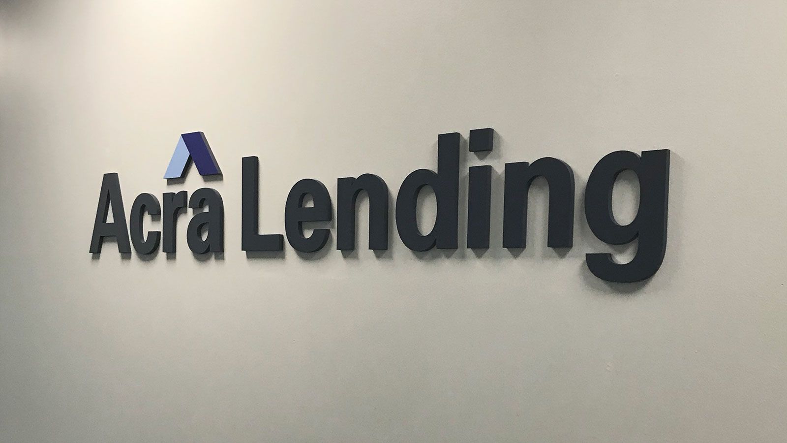 Acra Lending acrylic sign