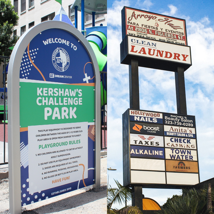 Kershaw's Challenge Park monument sign made of aluminum versus an outdoor pylon sign
