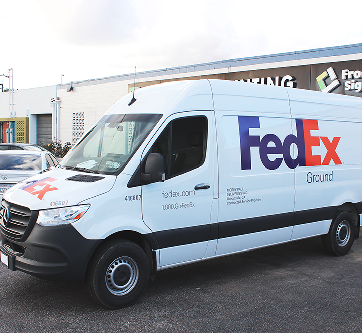 Fedex van wrap by Front Signs sign making company in Los Angeles and US-wide