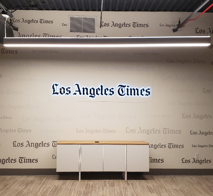 la times backlit letters LA Times backlit logo mabe by Front Signs sign company in Los Angeles