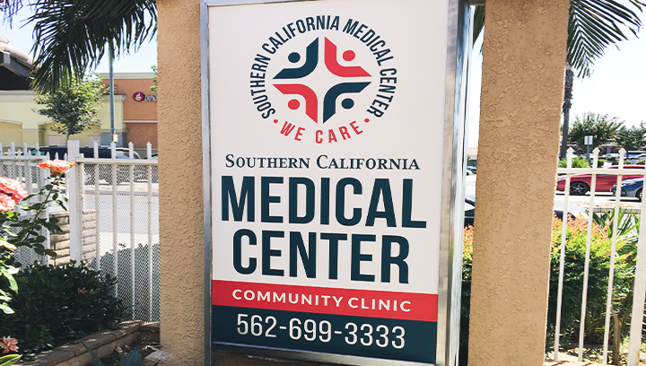 Southern California Medical Center monument sign with a light box made of aluminum and acrylic