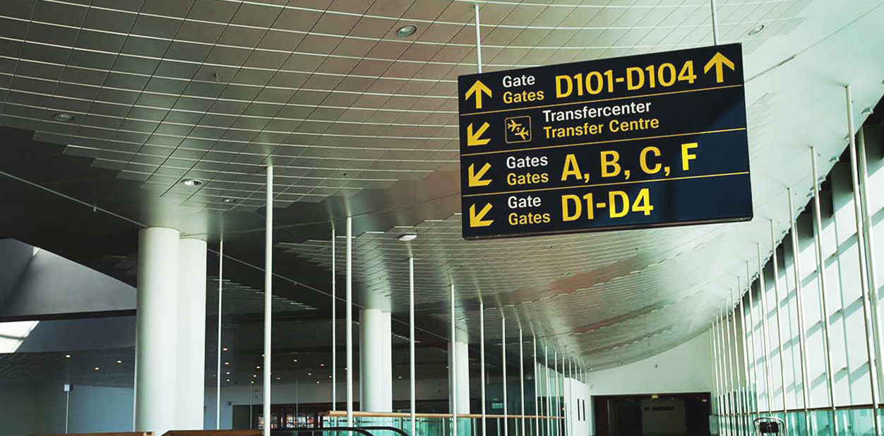 Hanging airport direction sign made of PVC