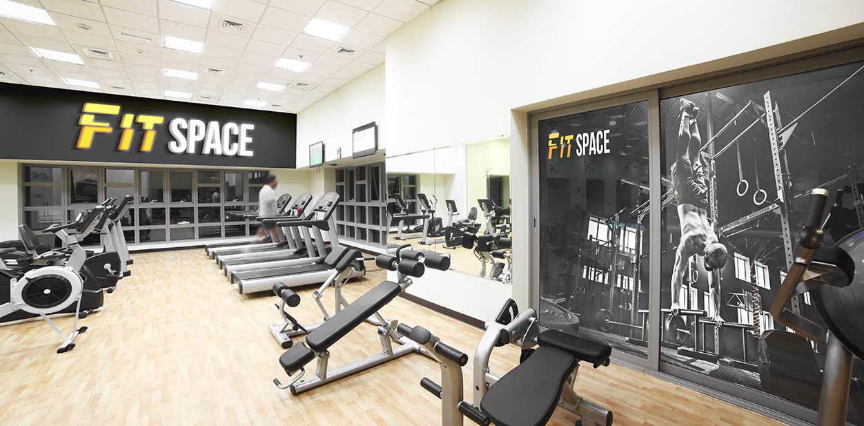 Gym interior branding in a bold style