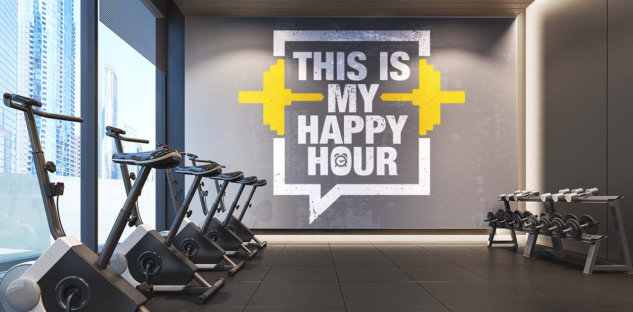 Gym interior design idea with a motivational wall art display