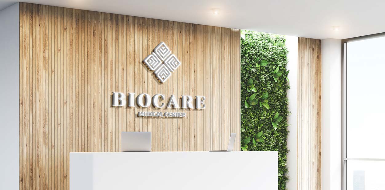 Modern medical clinic design with wooden and green decor elements