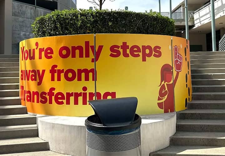 Pasadena City College custom outdoor signage in adhesive style made of opaque vinyl