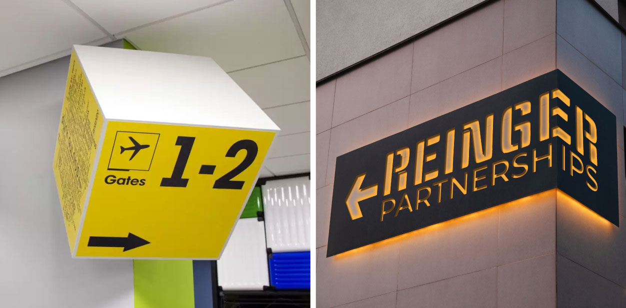 Custom directional placemaking signage examples for interior spaces