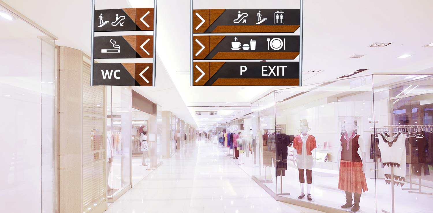 Hanging environmental wayfinding solutions inside a shopping mall