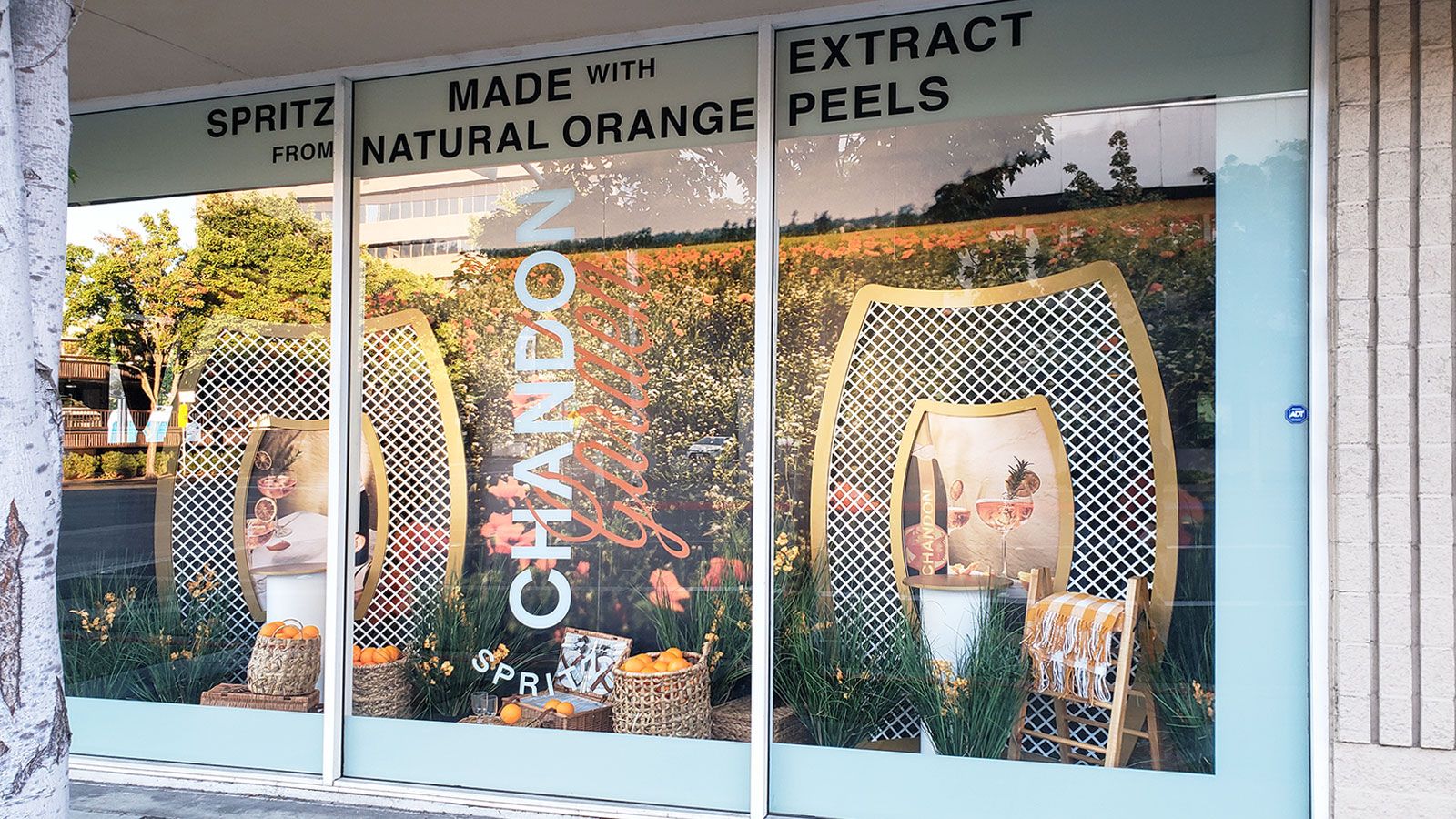 Chandon Garden Spritz storefront branding displays