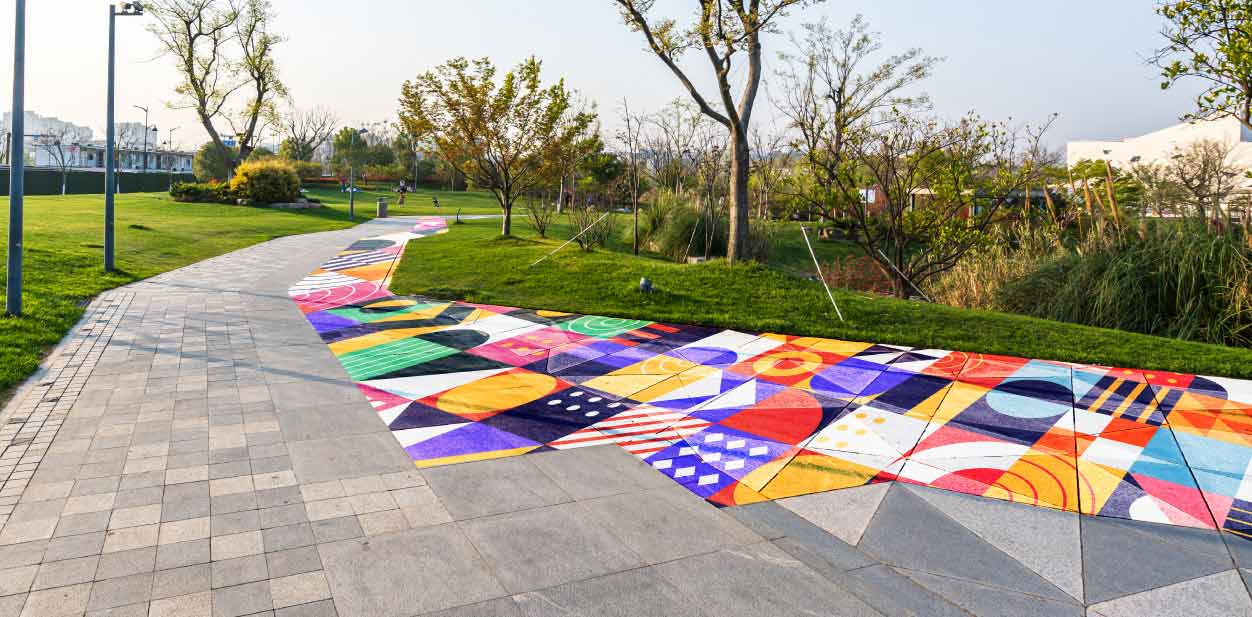 Outdoor colorful placemaking design implemented for the park