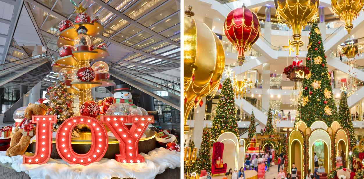 Colorful mall Christmas signs in a unique style