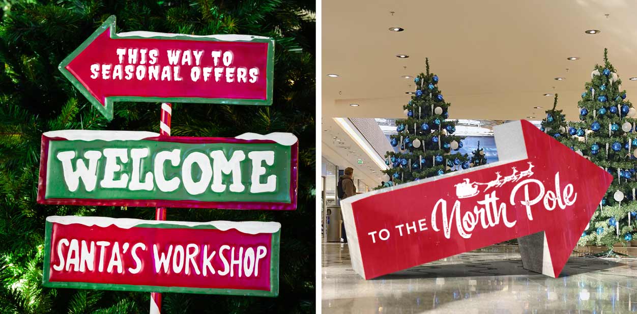Custom wayfinding Christmas signs in a large size