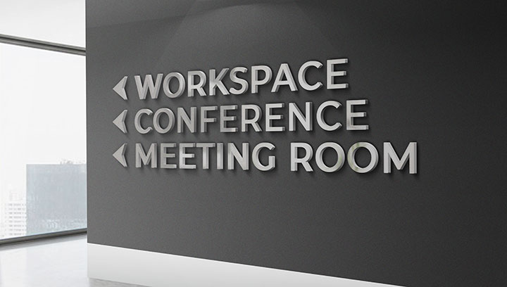 3D meeting signage guiding to workspace, conference and meeting room