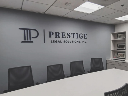 Conference signage for PRESTIGE LEGAL SOLUTIONS with company's logo
