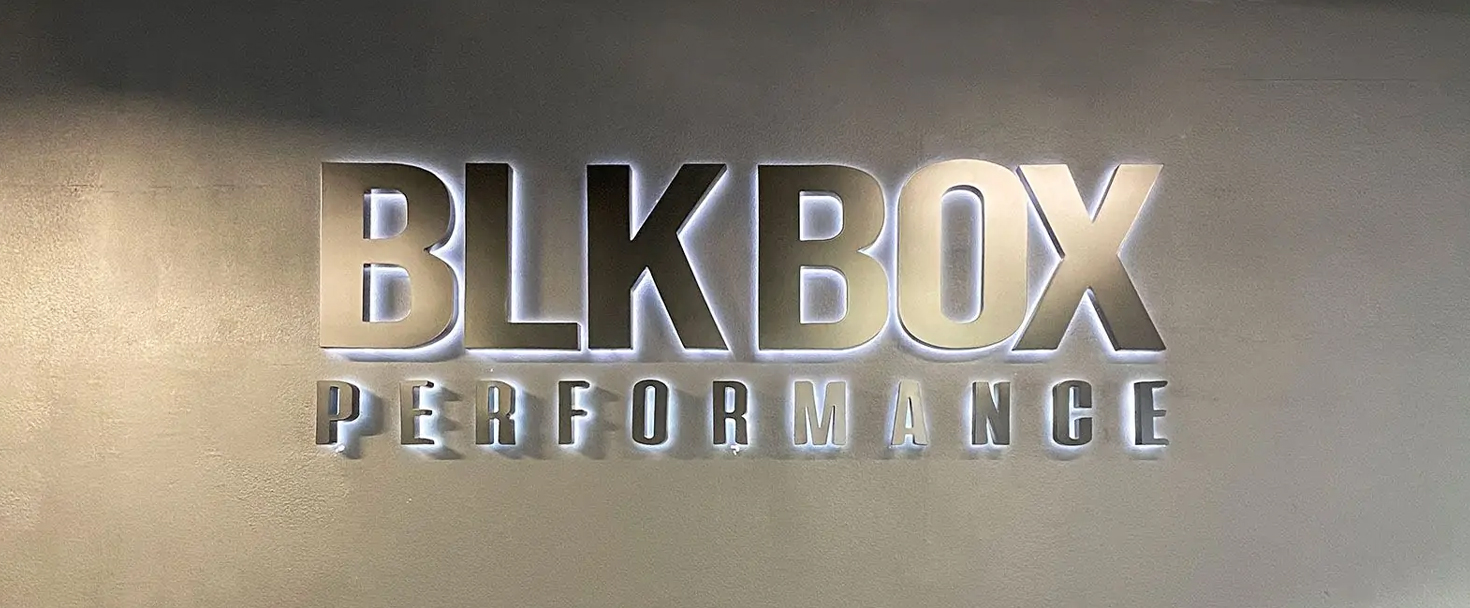 3D gym sign of BLK BOX PERFORMANCE with illumination