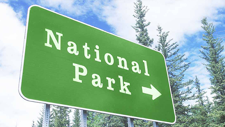 National Park wayfinding sign in green