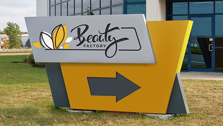 Beauty factory salon sign in a large size with a directional arrow