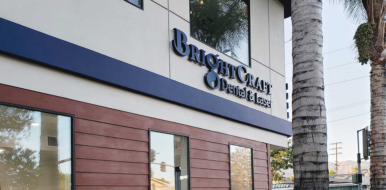 BrightCraft Dental & Laser outdoor design for storefront adorned with dark blue dimensional letters