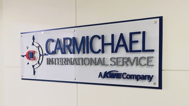 Carmichael International Service office acrylic sign | Front Signs