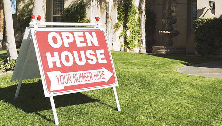 Outdoor free standing directional sign in red made of styrene