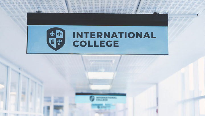 International college hanging sign for educational facilities